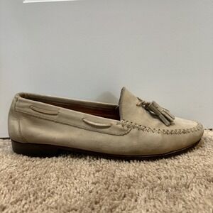 Salvatore Ferragamo Shoes Mens Size 7.5 EE Beige Suede Loafers Tassel Made Italy
